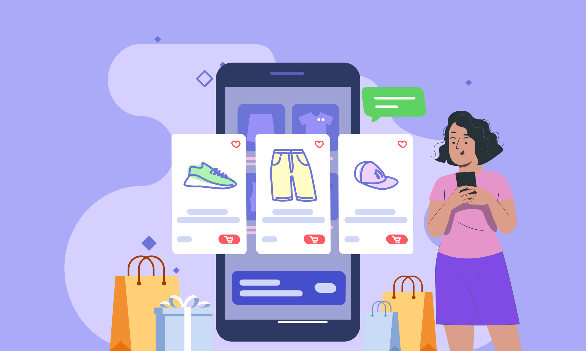 Woman overwhelmed by choices on a shopping app.