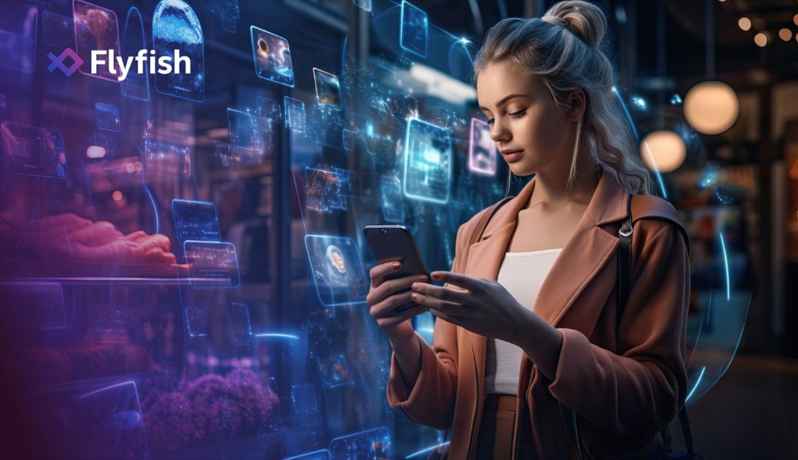Woman using AI for shopping on smartphone.