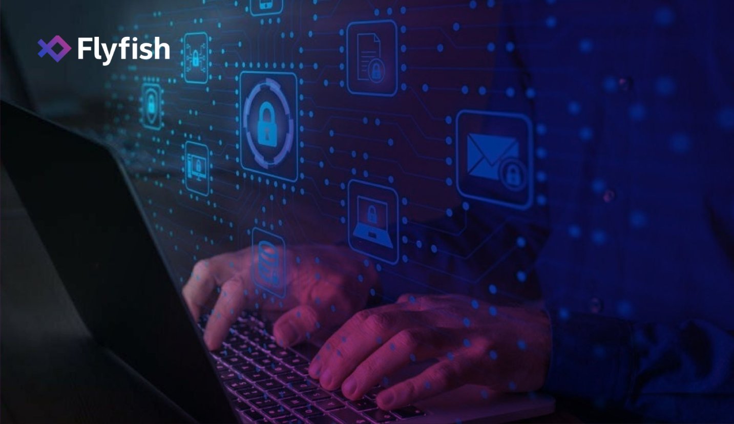 Hands on a keyboard with digital security icons