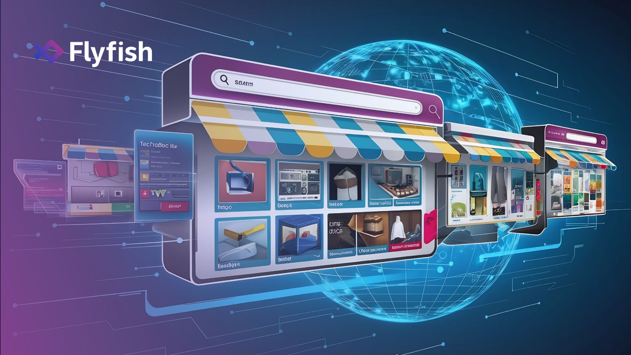 Futuristic AI-powered online store interface with digital products.